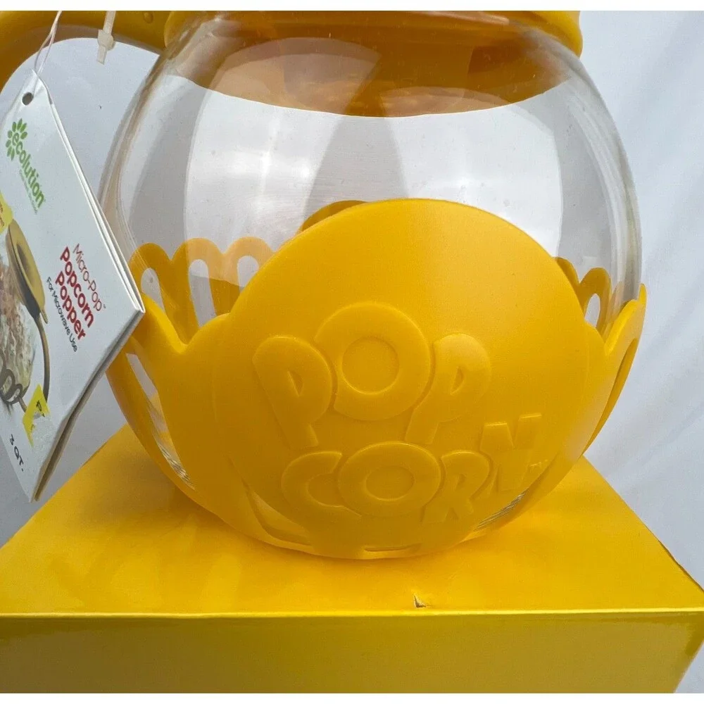 Ecolution Micro-Pop Popcorn Popper 3Qt Yellow GLASS Microwave BPA Free